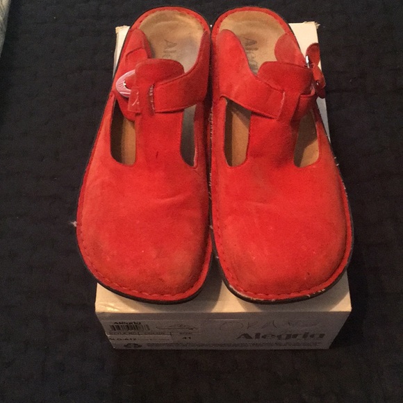 COPY - Alegria open back clogs, orange suede - Picture 1 of 7